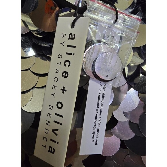 Alice +Olivia Rubi Metallic Paillette-Embellished Miniskirt Black/Silver… - Picture 9 of 11